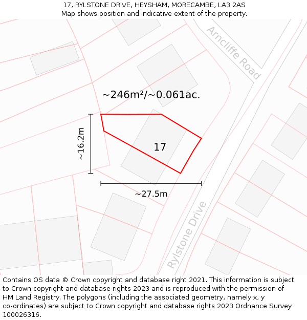 17, RYLSTONE DRIVE, HEYSHAM, MORECAMBE, LA3 2AS: Plot and title map