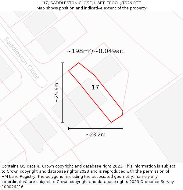 17, SADDLESTON CLOSE, HARTLEPOOL, TS26 0EZ: Plot and title map