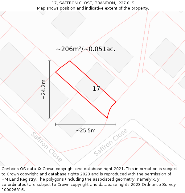 17, SAFFRON CLOSE, BRANDON, IP27 0LS: Plot and title map