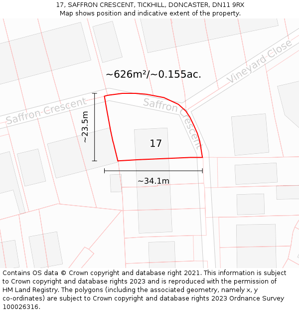 17, SAFFRON CRESCENT, TICKHILL, DONCASTER, DN11 9RX: Plot and title map