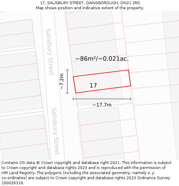 17, SALISBURY STREET, GAINSBOROUGH, DN21 2RS: Plot and title map