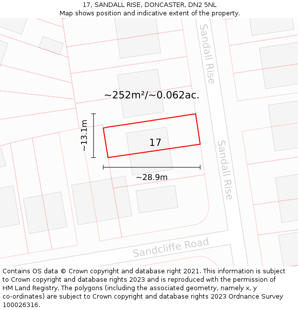 17, SANDALL RISE, DONCASTER, DN2 5NL: Plot and title map