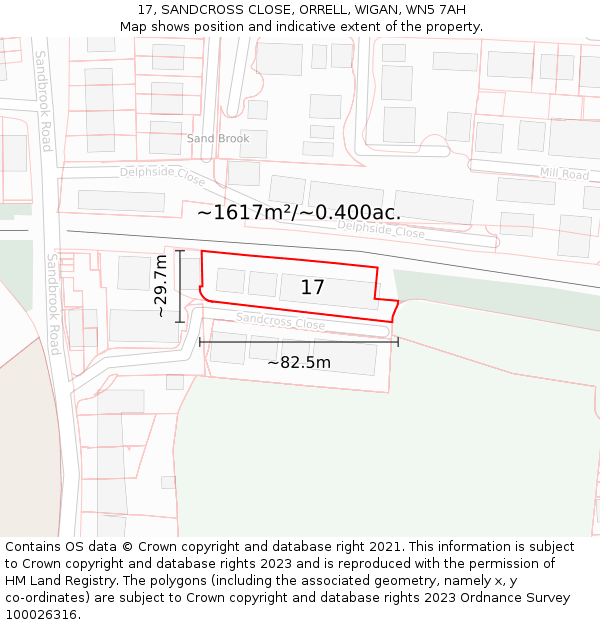 17, SANDCROSS CLOSE, ORRELL, WIGAN, WN5 7AH: Plot and title map