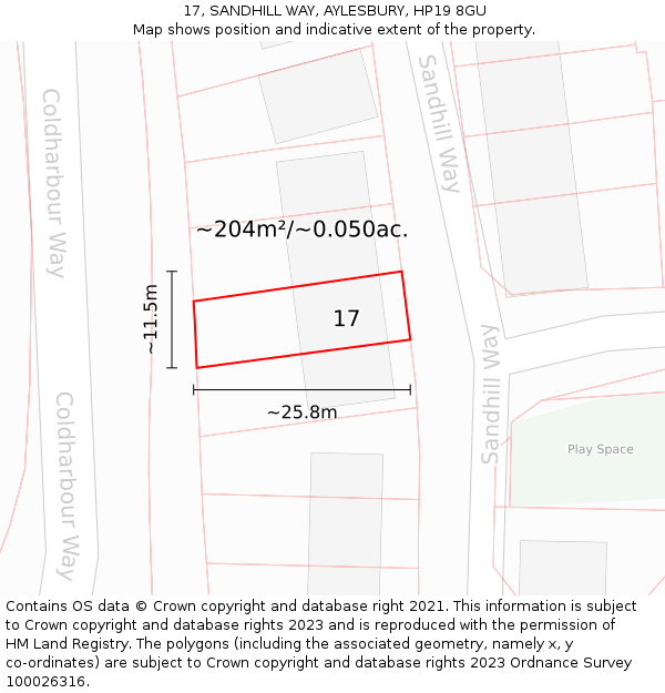 17, SANDHILL WAY, AYLESBURY, HP19 8GU: Plot and title map