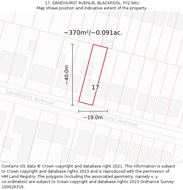 17, SANDHURST AVENUE, BLACKPOOL, FY2 9AU: Plot and title map