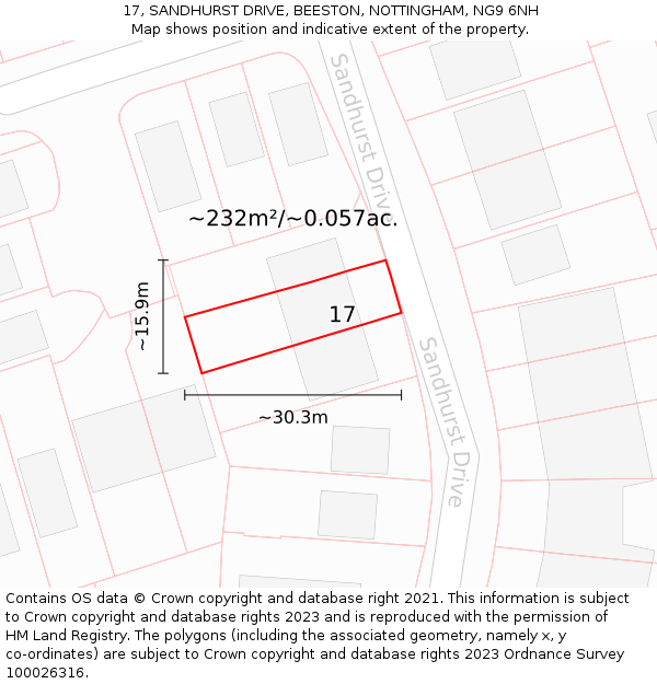 17, SANDHURST DRIVE, BEESTON, NOTTINGHAM, NG9 6NH: Plot and title map