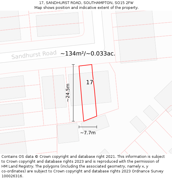 17, SANDHURST ROAD, SOUTHAMPTON, SO15 2FW: Plot and title map