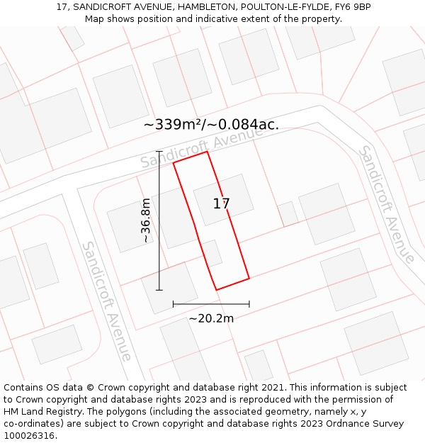 17, SANDICROFT AVENUE, HAMBLETON, POULTON-LE-FYLDE, FY6 9BP: Plot and title map