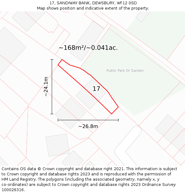 17, SANDIWAY BANK, DEWSBURY, WF12 0SD: Plot and title map