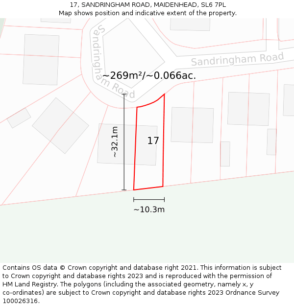 17, SANDRINGHAM ROAD, MAIDENHEAD, SL6 7PL: Plot and title map