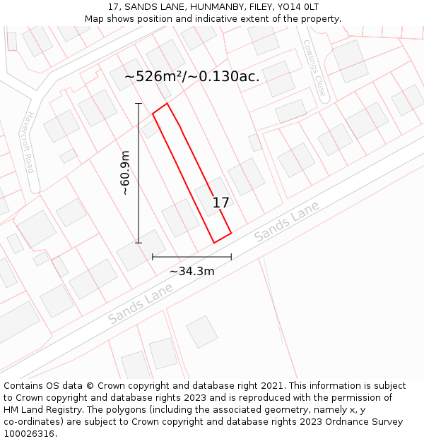 17, SANDS LANE, HUNMANBY, FILEY, YO14 0LT: Plot and title map