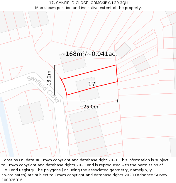 17, SANFIELD CLOSE, ORMSKIRK, L39 3QH: Plot and title map