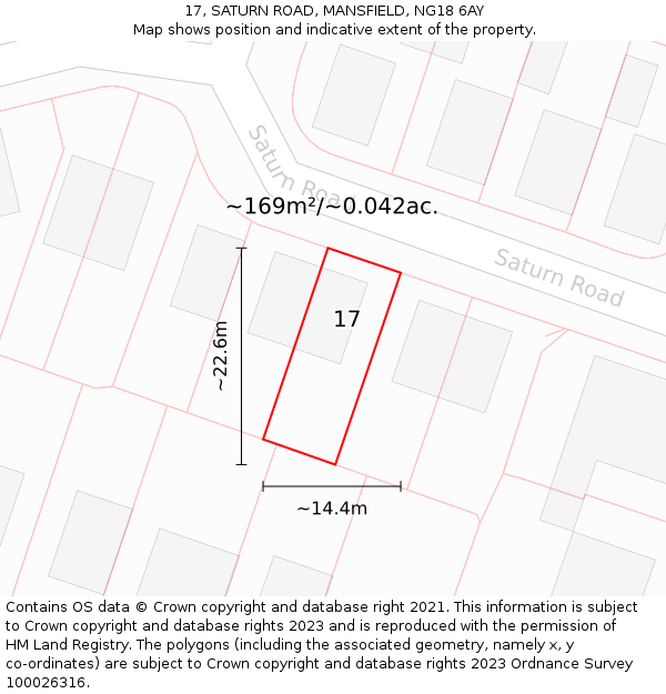 17, SATURN ROAD, MANSFIELD, NG18 6AY: Plot and title map