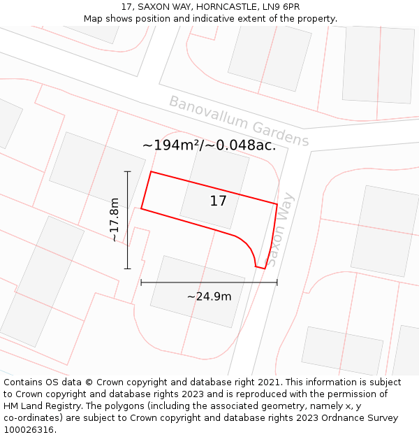 17, SAXON WAY, HORNCASTLE, LN9 6PR: Plot and title map