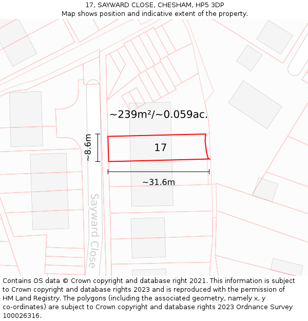 17, SAYWARD CLOSE, CHESHAM, HP5 3DP: Plot and title map