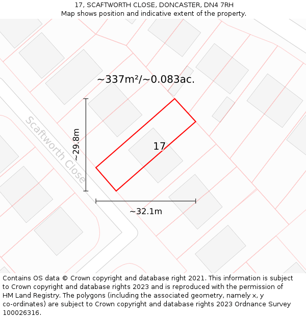 17, SCAFTWORTH CLOSE, DONCASTER, DN4 7RH: Plot and title map