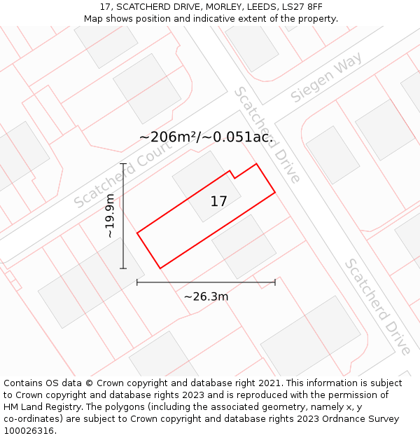 17, SCATCHERD DRIVE, MORLEY, LEEDS, LS27 8FF: Plot and title map