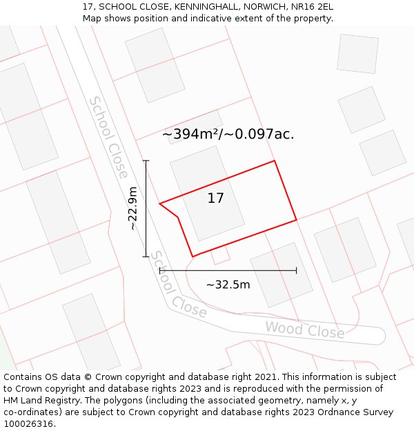 17, SCHOOL CLOSE, KENNINGHALL, NORWICH, NR16 2EL: Plot and title map
