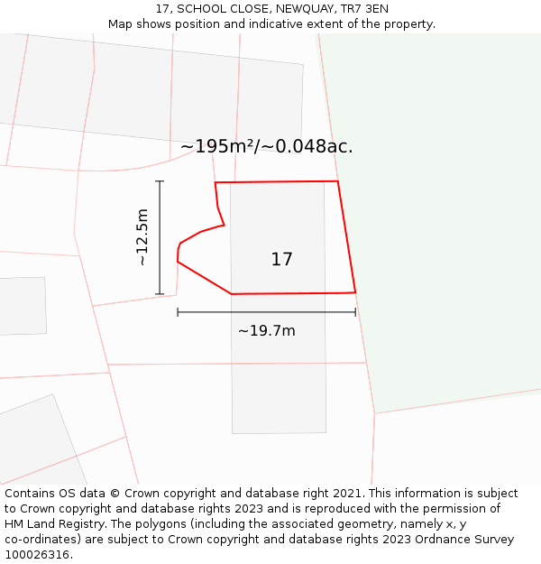 17, SCHOOL CLOSE, NEWQUAY, TR7 3EN: Plot and title map