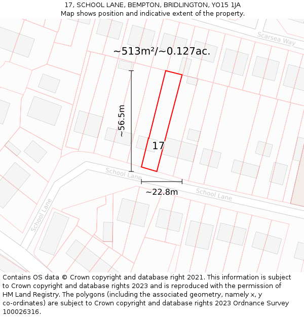 17, SCHOOL LANE, BEMPTON, BRIDLINGTON, YO15 1JA: Plot and title map