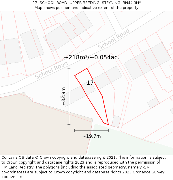 17, SCHOOL ROAD, UPPER BEEDING, STEYNING, BN44 3HY: Plot and title map