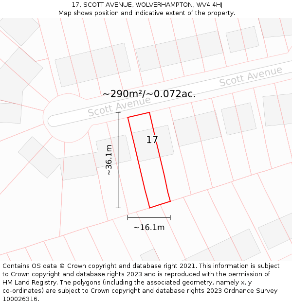 17, SCOTT AVENUE, WOLVERHAMPTON, WV4 4HJ: Plot and title map