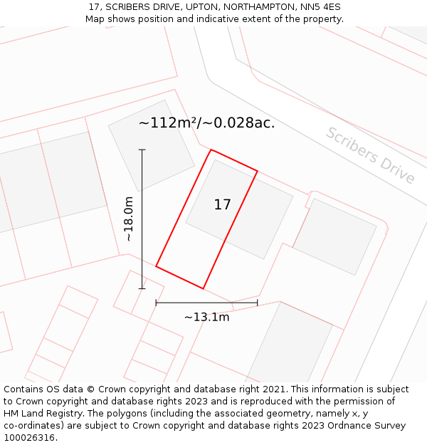 17, SCRIBERS DRIVE, UPTON, NORTHAMPTON, NN5 4ES: Plot and title map