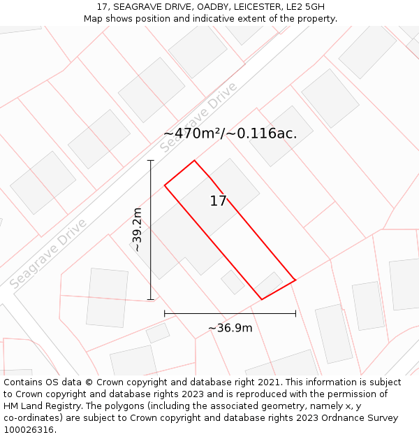 17, SEAGRAVE DRIVE, OADBY, LEICESTER, LE2 5GH: Plot and title map
