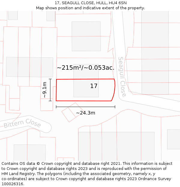17, SEAGULL CLOSE, HULL, HU4 6SN: Plot and title map