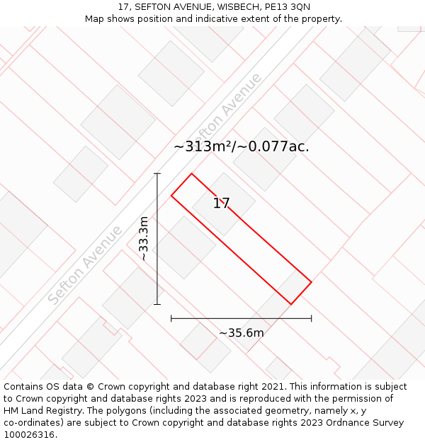 17, SEFTON AVENUE, WISBECH, PE13 3QN: Plot and title map