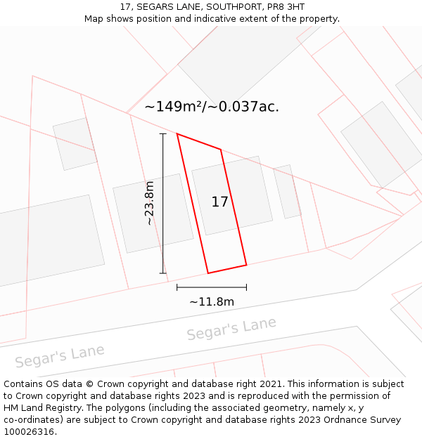 17, SEGARS LANE, SOUTHPORT, PR8 3HT: Plot and title map