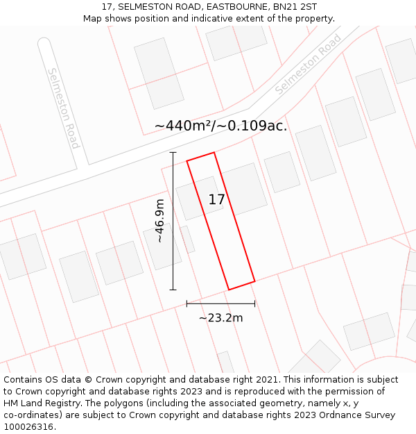 17, SELMESTON ROAD, EASTBOURNE, BN21 2ST: Plot and title map