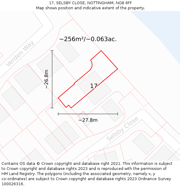 17, SELSBY CLOSE, NOTTINGHAM, NG8 6FF: Plot and title map