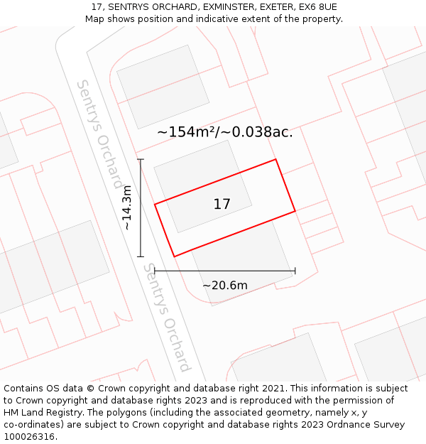 17, SENTRYS ORCHARD, EXMINSTER, EXETER, EX6 8UE: Plot and title map