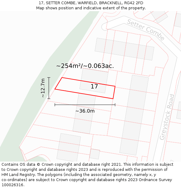 17, SETTER COMBE, WARFIELD, BRACKNELL, RG42 2FD: Plot and title map