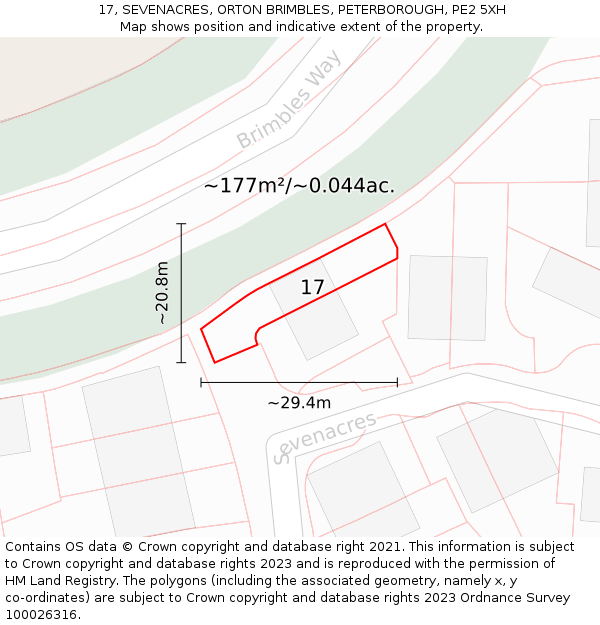 17, SEVENACRES, ORTON BRIMBLES, PETERBOROUGH, PE2 5XH: Plot and title map