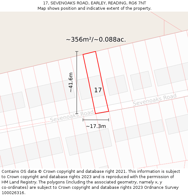 17, SEVENOAKS ROAD, EARLEY, READING, RG6 7NT: Plot and title map