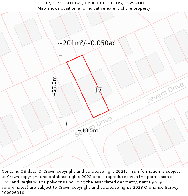 17, SEVERN DRIVE, GARFORTH, LEEDS, LS25 2BD: Plot and title map
