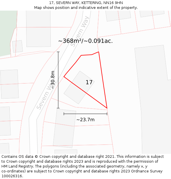 17, SEVERN WAY, KETTERING, NN16 9HN: Plot and title map