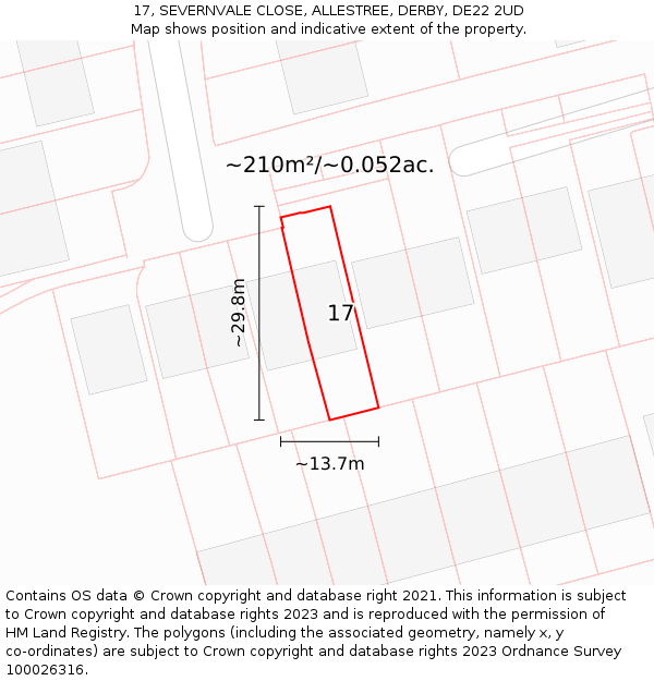 17, SEVERNVALE CLOSE, ALLESTREE, DERBY, DE22 2UD: Plot and title map