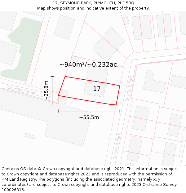 17, SEYMOUR PARK, PLYMOUTH, PL3 5BQ: Plot and title map