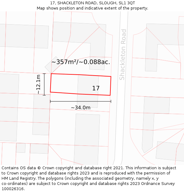 17, SHACKLETON ROAD, SLOUGH, SL1 3QT: Plot and title map