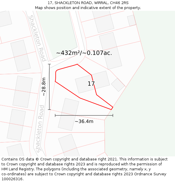 17, SHACKLETON ROAD, WIRRAL, CH46 2RS: Plot and title map