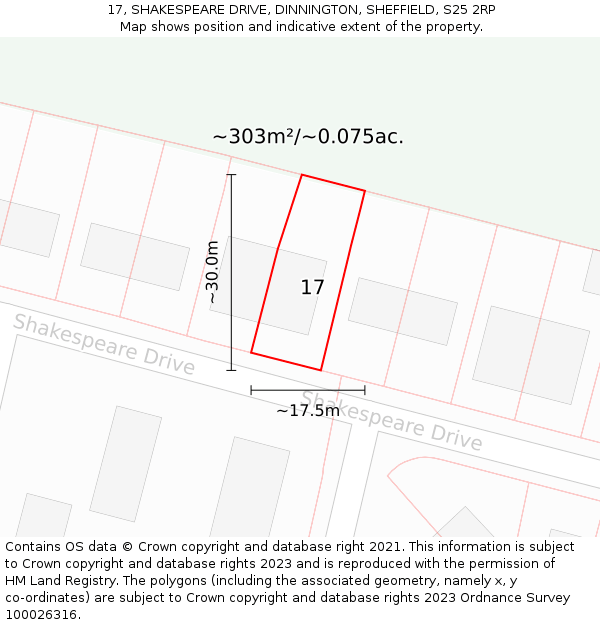 17, SHAKESPEARE DRIVE, DINNINGTON, SHEFFIELD, S25 2RP: Plot and title map