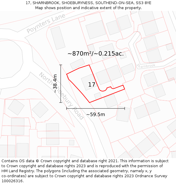 17, SHARNBROOK, SHOEBURYNESS, SOUTHEND-ON-SEA, SS3 8YE: Plot and title map