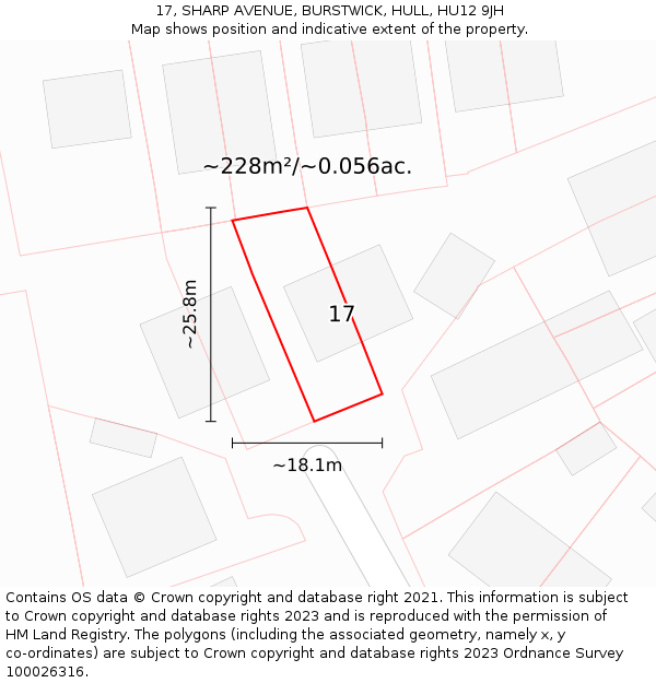 17, SHARP AVENUE, BURSTWICK, HULL, HU12 9JH: Plot and title map