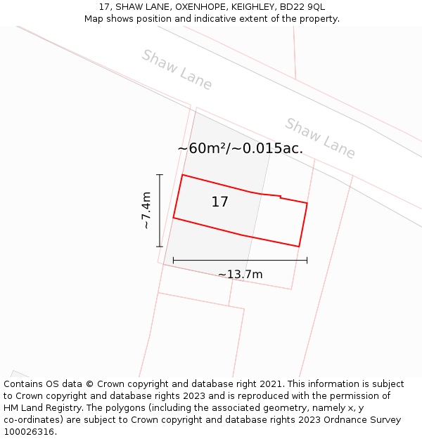 17, SHAW LANE, OXENHOPE, KEIGHLEY, BD22 9QL: Plot and title map