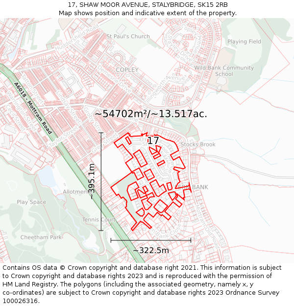 17, SHAW MOOR AVENUE, STALYBRIDGE, SK15 2RB: Plot and title map