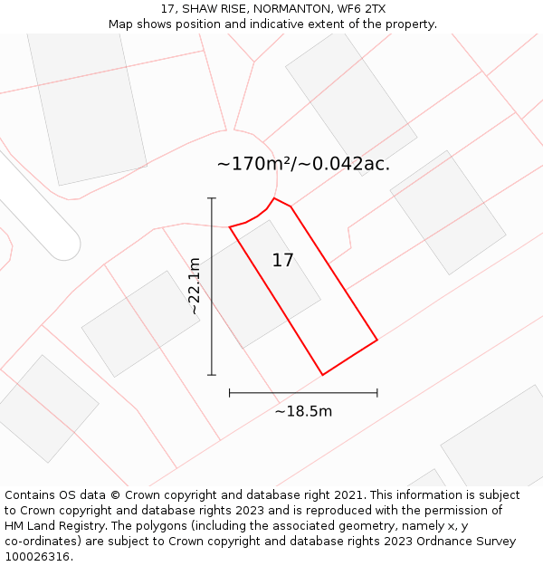 17, SHAW RISE, NORMANTON, WF6 2TX: Plot and title map