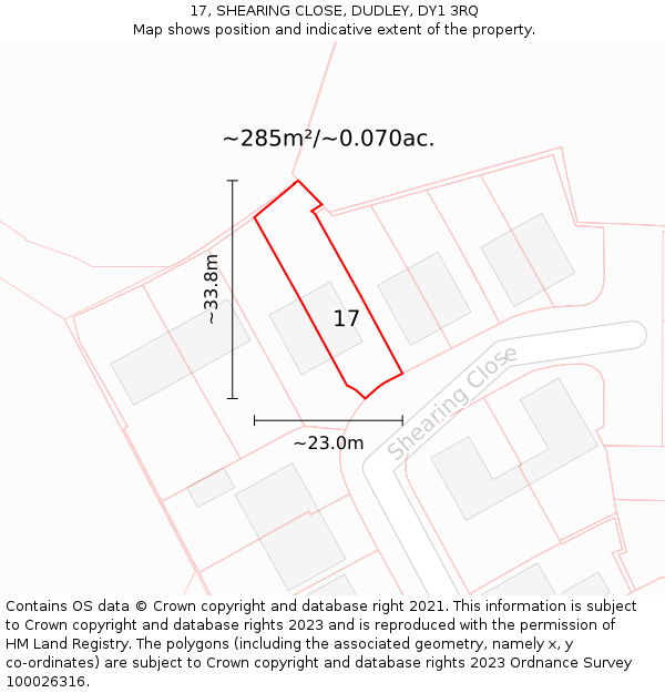 17, SHEARING CLOSE, DUDLEY, DY1 3RQ: Plot and title map